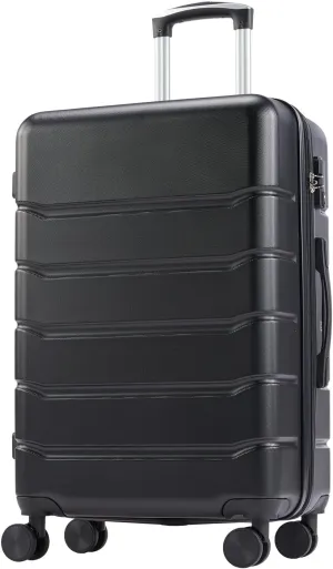 Hard Sided Expandable Suitcase for Stress-Free Travel, Lightweight Design with 360° Swivel Wheels and Retractable Handle, 20-Inch Black