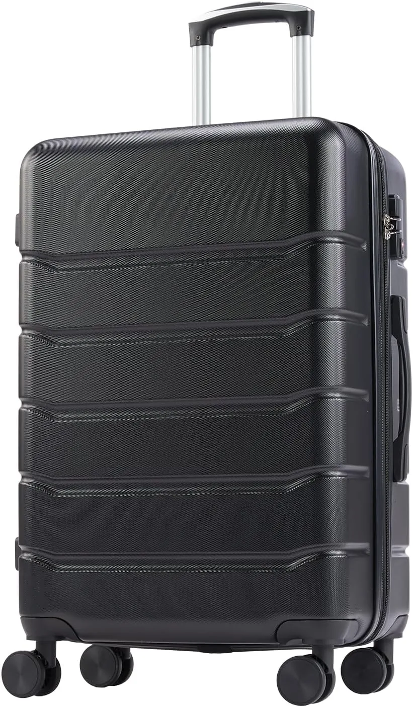 Hard Sided Expandable Suitcase with 360° Rotating Wheels, Retractable Handle, Black, 24 inch