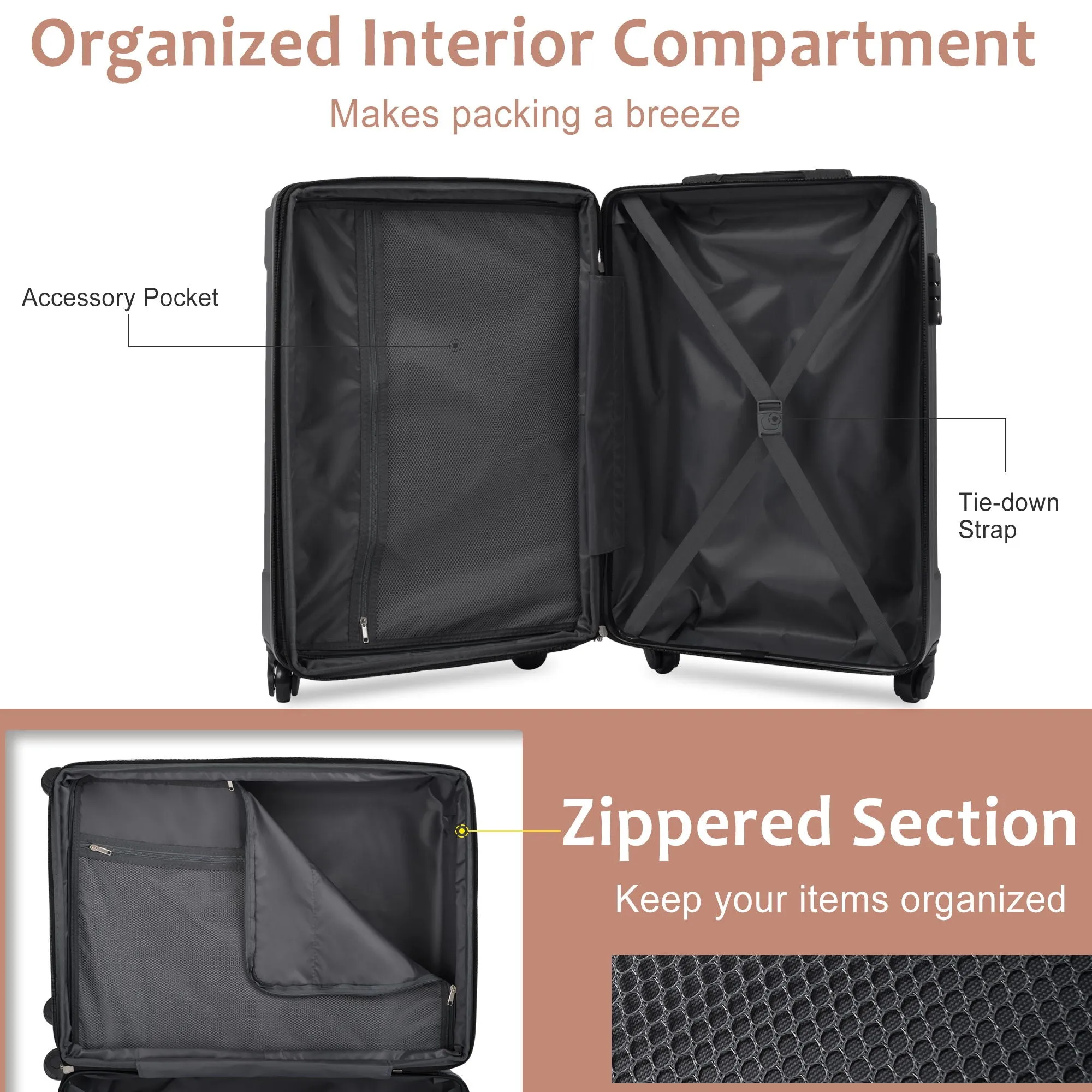 Hardshell Luggage 6 Piece Suitcase Set, Expandable Lightweight Suitcases With Wheels, Tsa Lock