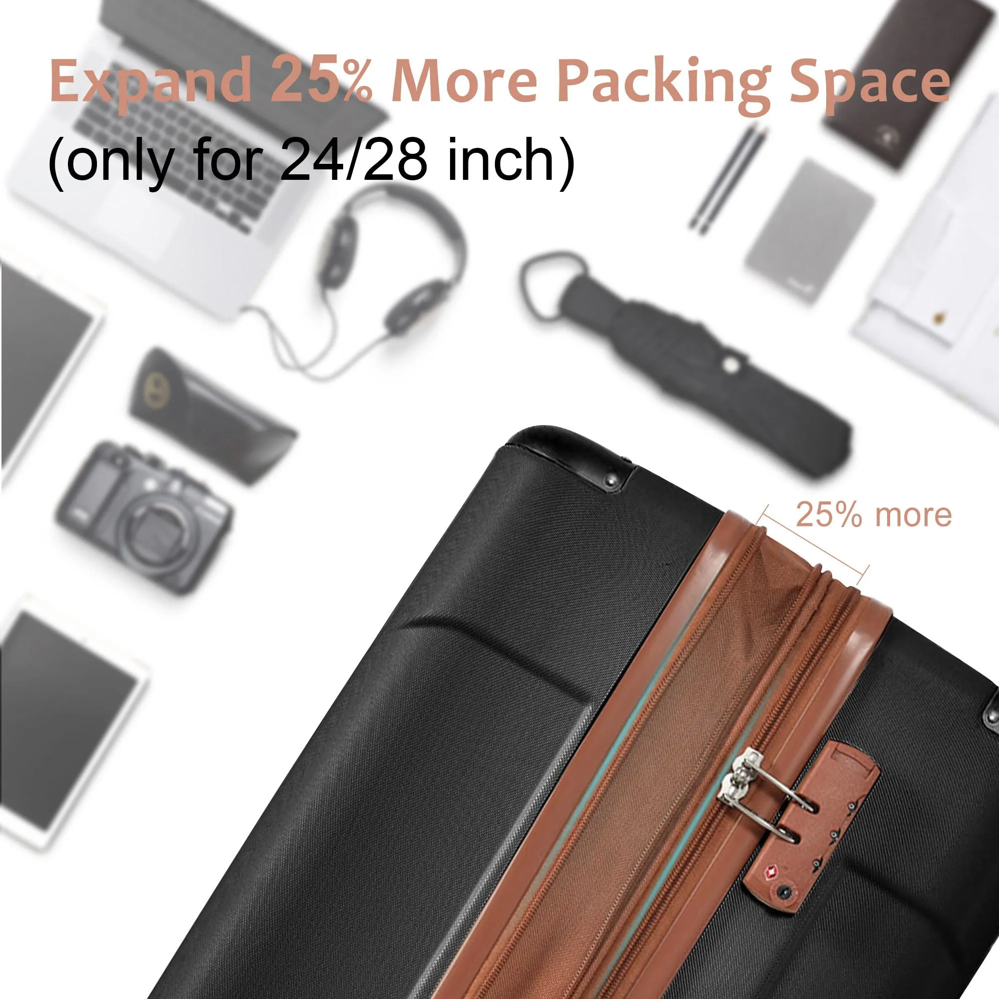 Hardshell Luggage 6 Piece Suitcase Set, Expandable Lightweight Suitcases With Wheels, Tsa Lock