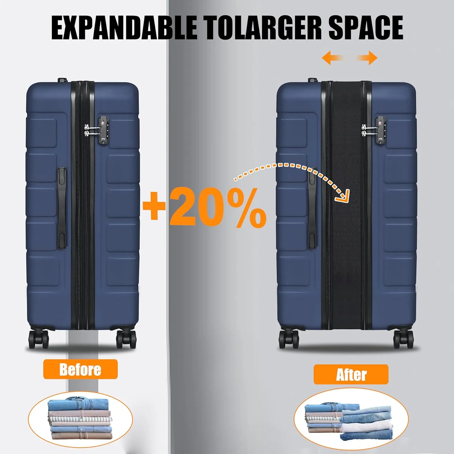 Hardside Expandable Luggage Spinner Wheels Luggage Suitcase W/TSA Lock, Navy Blue, 001-3pcs
