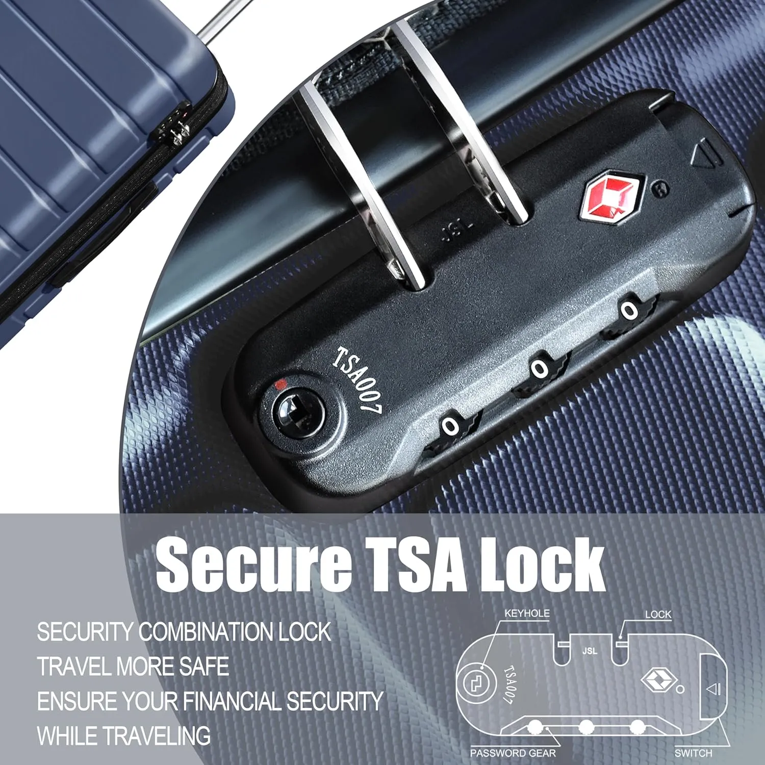 Hardside Expandable Luggage Spinner Wheels Luggage Suitcase W/TSA Lock, Navy Blue, 001-3pcs