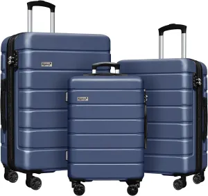 Hardside Expandable Luggage Spinner Wheels Luggage Suitcase W/TSA Lock, Navy Blue, 001-3pcs