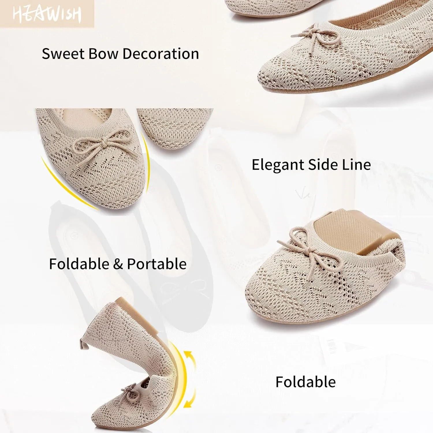 HEAWISH Women’s Flats Shoes Comfortable Crochet Lace Mesh Round Toe Slip On Casual Ballet Flats Dress Shoes