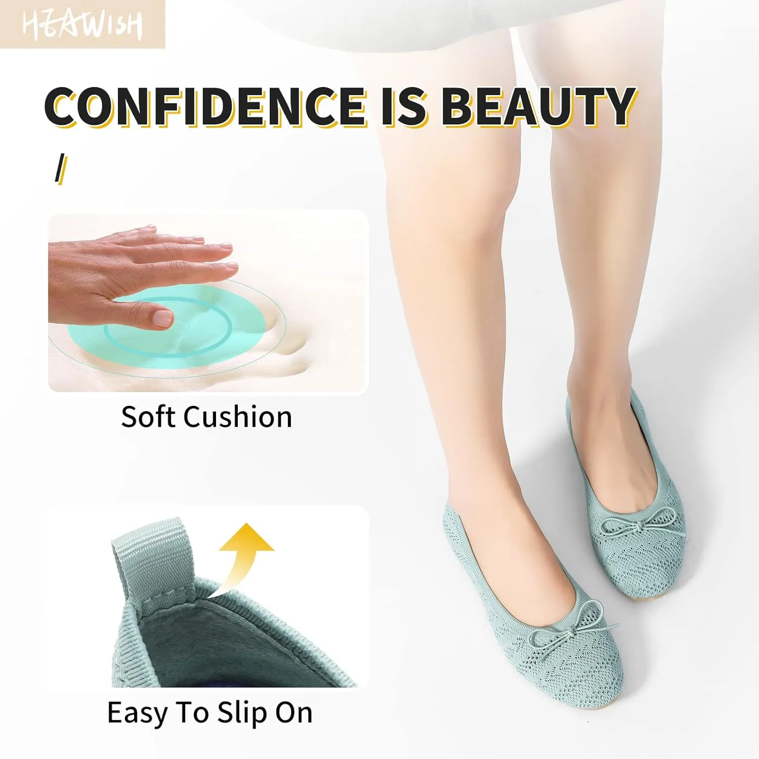 HEAWISH Women’s Flats Shoes Comfortable Crochet Lace Mesh Round Toe Slip On Casual Ballet Flats Dress Shoes