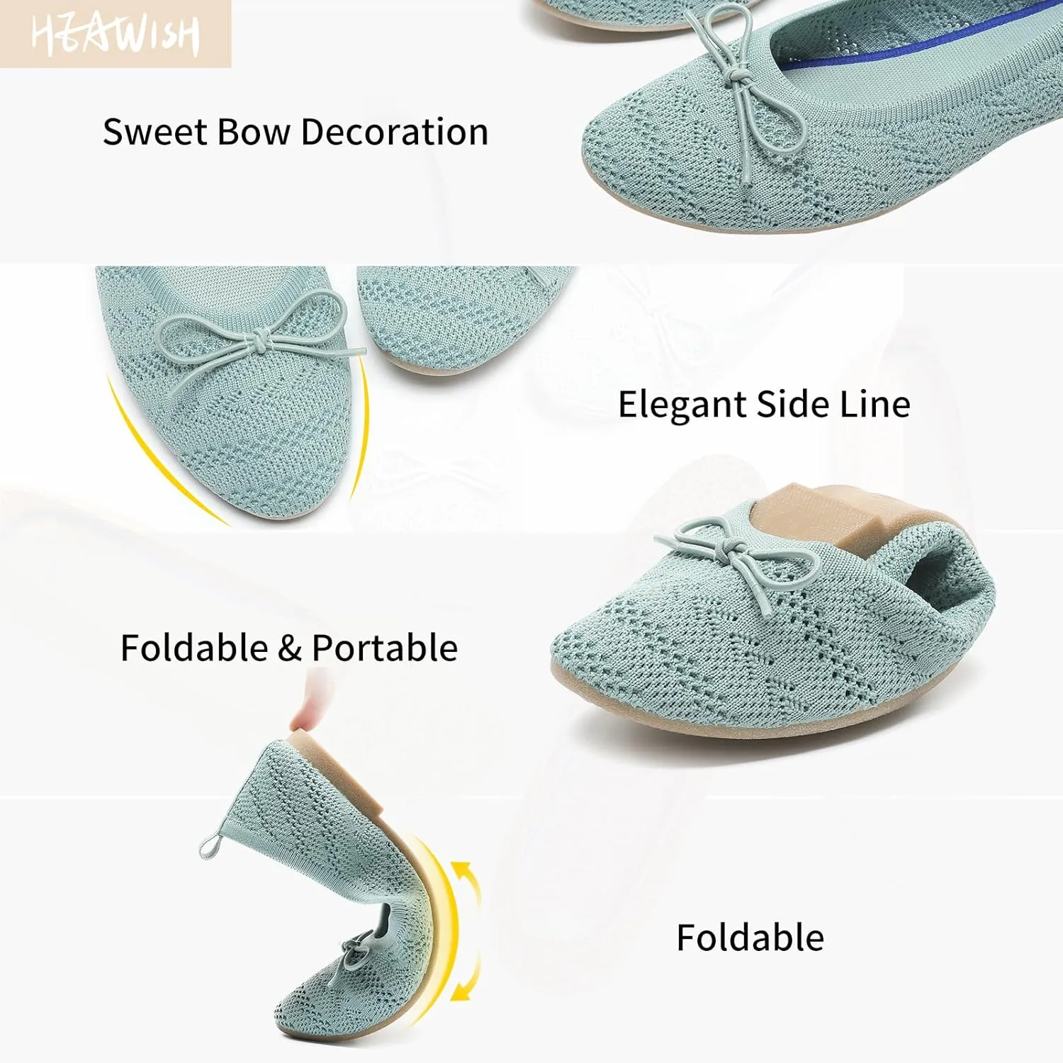 HEAWISH Women’s Flats Shoes Comfortable Crochet Lace Mesh Round Toe Slip On Casual Ballet Flats Dress Shoes