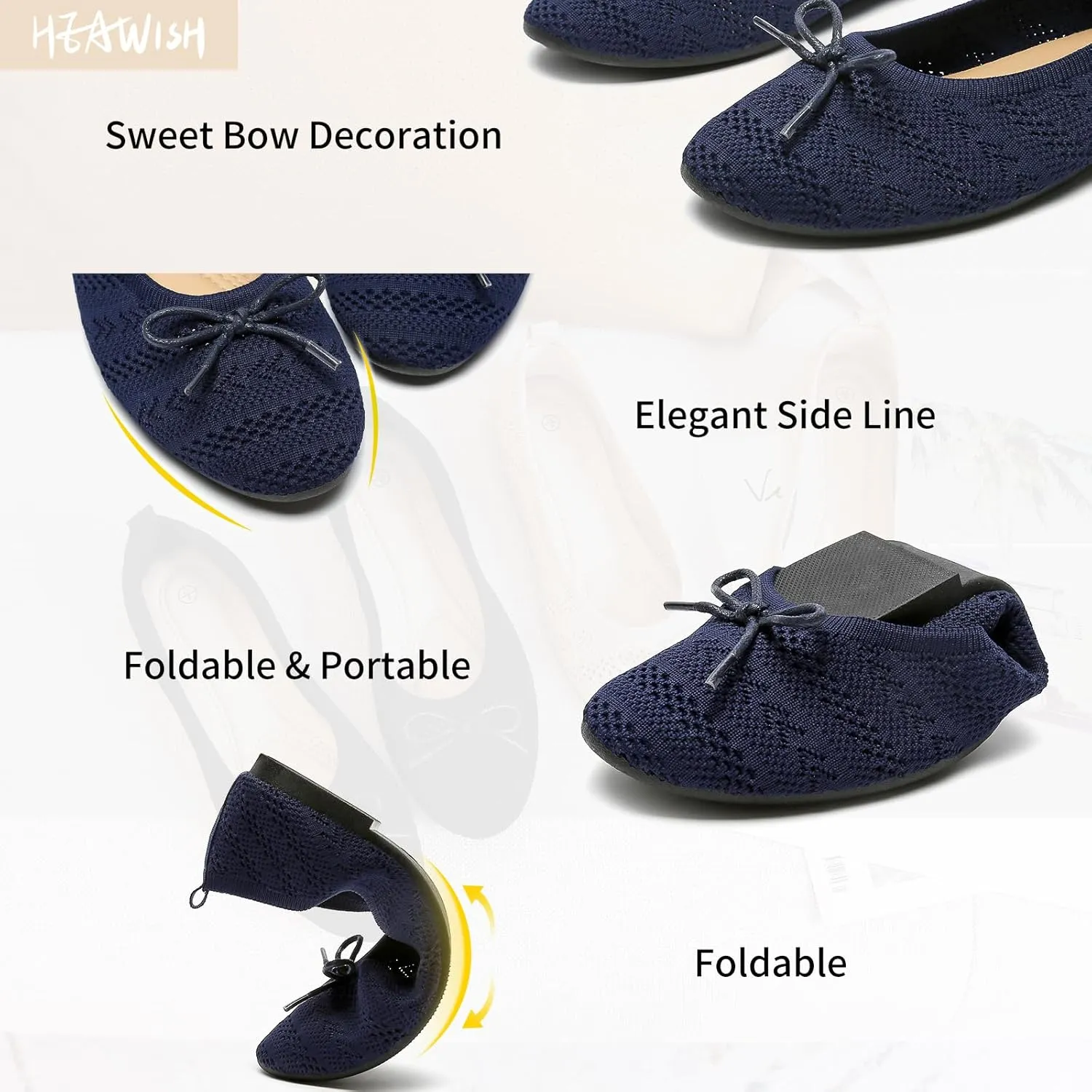 HEAWISH Women’s Flats Shoes Comfortable Crochet Lace Mesh Round Toe Slip On Casual Ballet Flats Dress Shoes