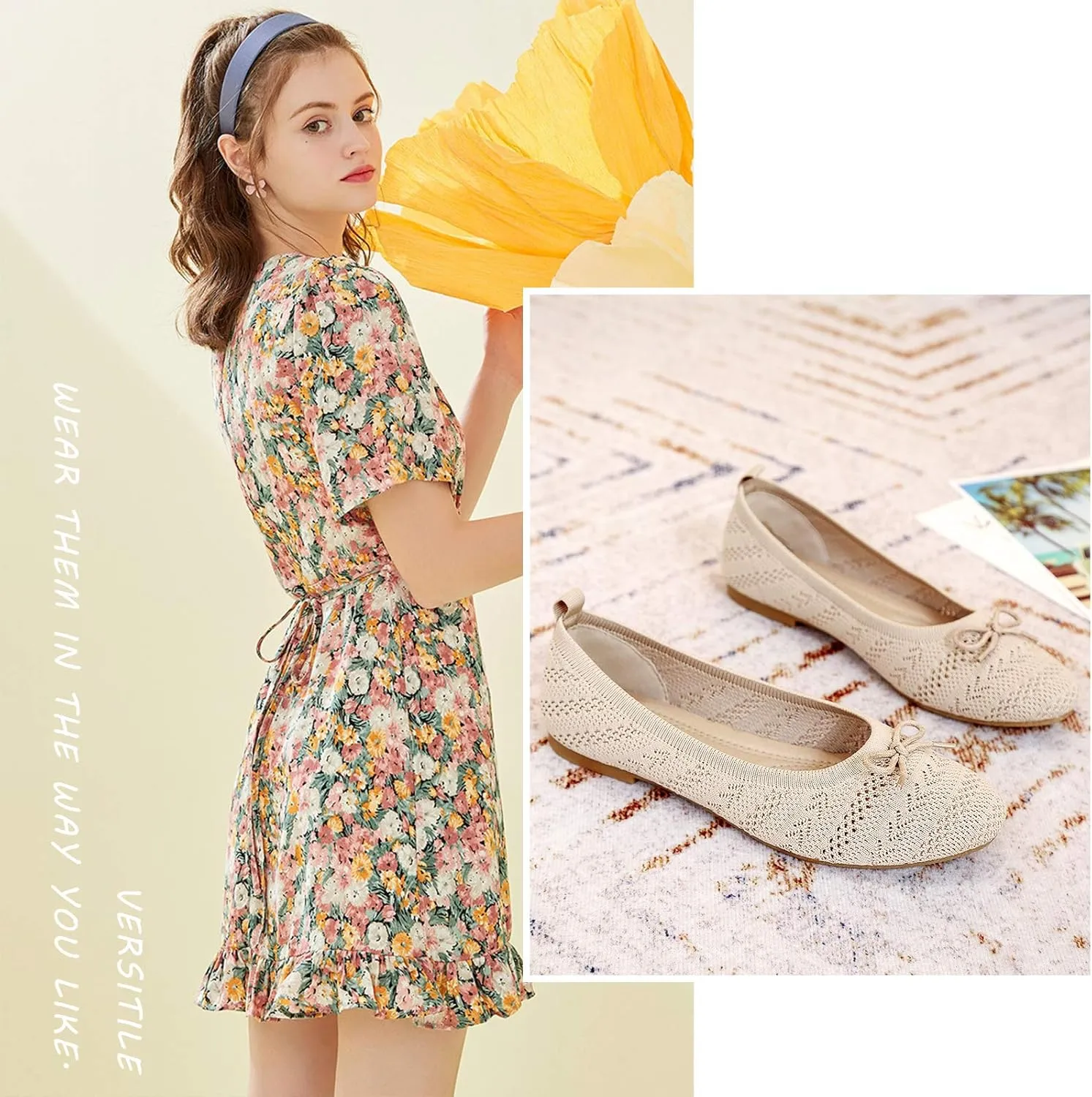 HEAWISH Women’s Flats Shoes Comfortable Crochet Lace Mesh Round Toe Slip On Casual Ballet Flats Dress Shoes