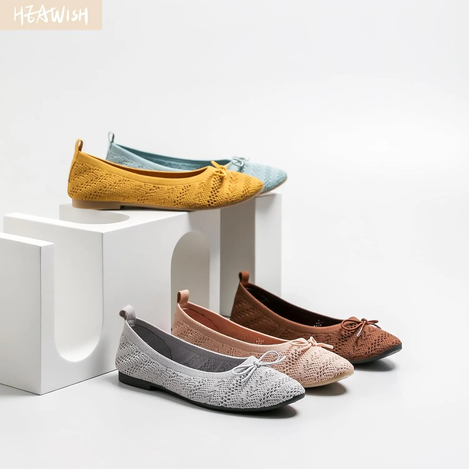 HEAWISH Women’s Flats Shoes Comfortable Crochet Lace Mesh Round Toe Slip On Casual Ballet Flats Dress Shoes