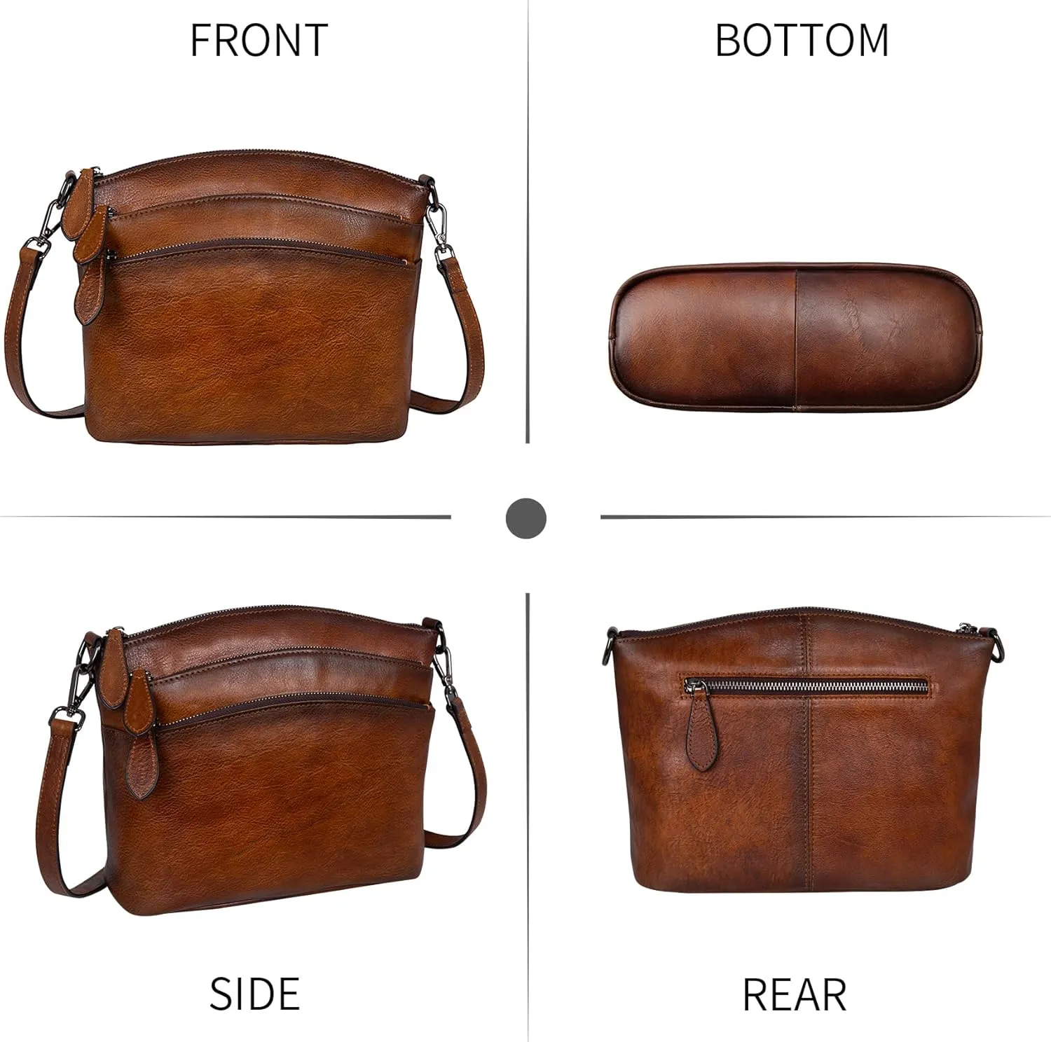 HESHE Crossbody Bags for Women Genuine Leather Purses with Multi-Pockets Vintage Ladies Small Shoulder Satchel Bag