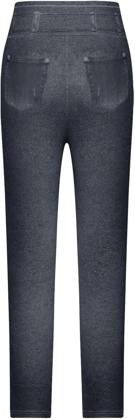 HGps8w Women's Denim Print Fake Jeans Super High Waisted Stretchy Slim Fitted Leggings Casual Skinny Yoga Pants