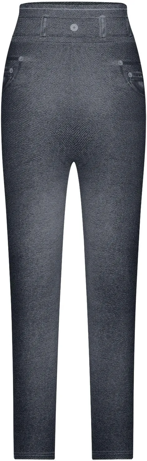 HGps8w Women's Denim Print Fake Jeans Super High Waisted Stretchy Slim Fitted Leggings Casual Skinny Yoga Pants