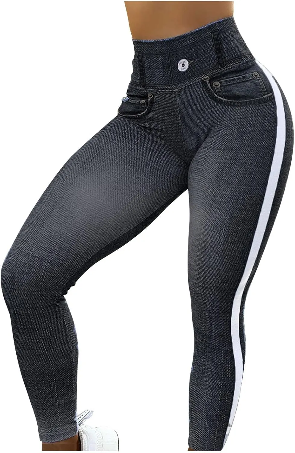 HGps8w Women's Denim Print Fake Jeans Super High Waisted Stretchy Slim Fitted Leggings Casual Skinny Yoga Pants