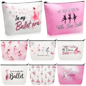 Hillban 8 Pcs Dance Makeup Bag Dancer Cosmetic Bags Ballet Teacher Appreciation Gifts Portable Travel Toiletry Zipper Pouch Dance Stuff for Women Ballerina Lovers Team Gifts