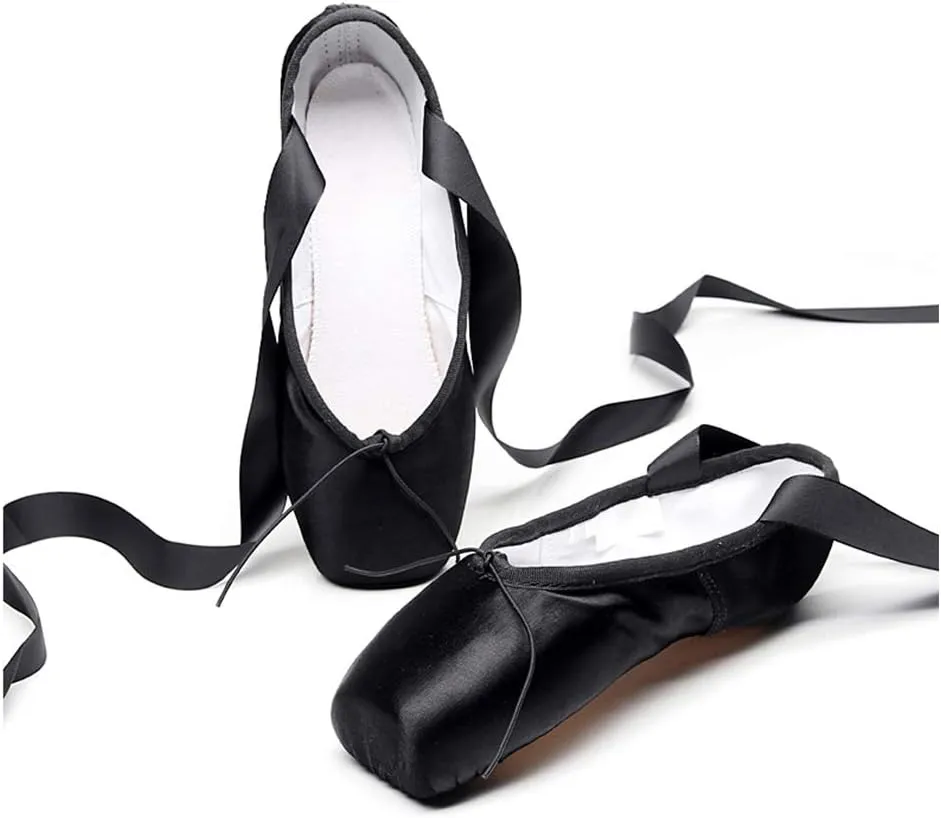 HIPPOSEUS Ballet Pointe Shoes for Women Girls Professional Ballet Dance Slippers with Ribbon