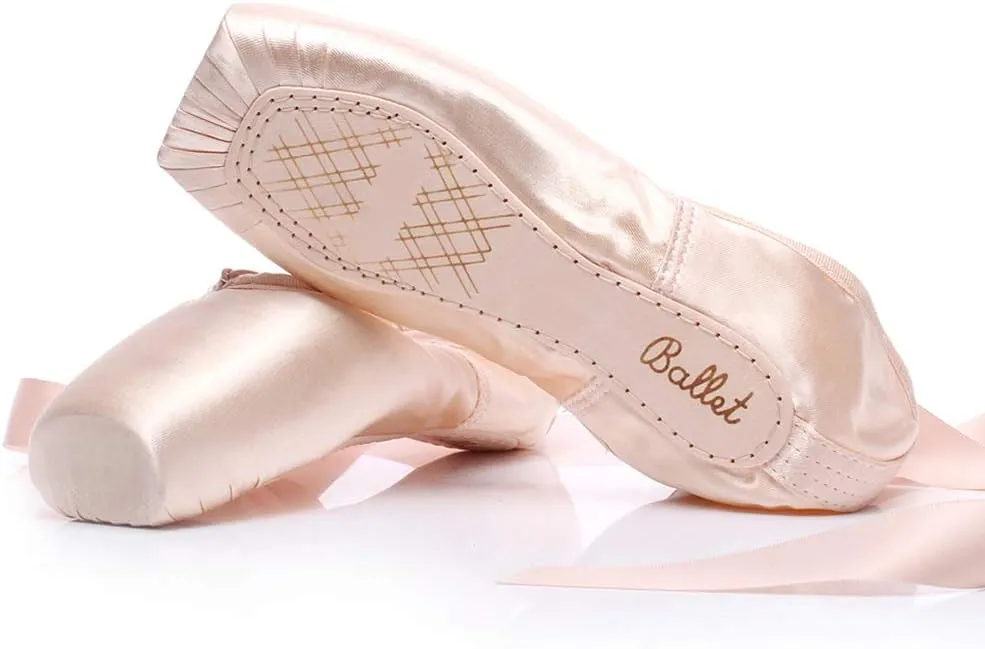 HIPPOSEUS Ballet Pointe Shoes for Women Girls Professional Ballet Dance Slippers with Ribbon