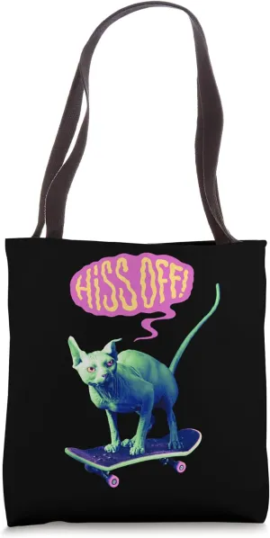 Hiss Off, Hairless Cat on a Skateboard funny cat Tote Bag