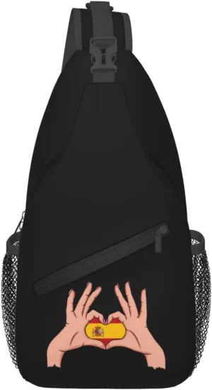 Holding Love In Your Hands Flag Of Spain Crossbody Bags For Women Men Chest Backpack Gym Shoulder Bag Travel Outdoor Sports Casual Crossbody Bags
