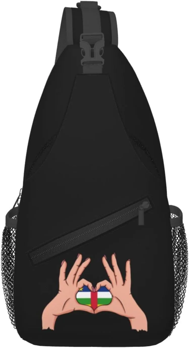 Holding Love In Your Hands Flag Of The Central African Republic Crossbody Bags For Women Men Chest Backpack Gym Shoulder Bag Travel Outdoor Sports Casual Crossbody Bags