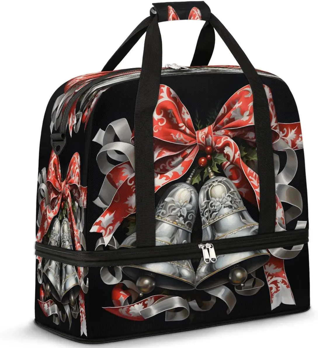 Holiday Bells Travel Duffel Bag, Travel Essentials, Gym Bag for Women, Weekender Overnight Bag With Shoes Compartment, Carry On Bags for Airplanes