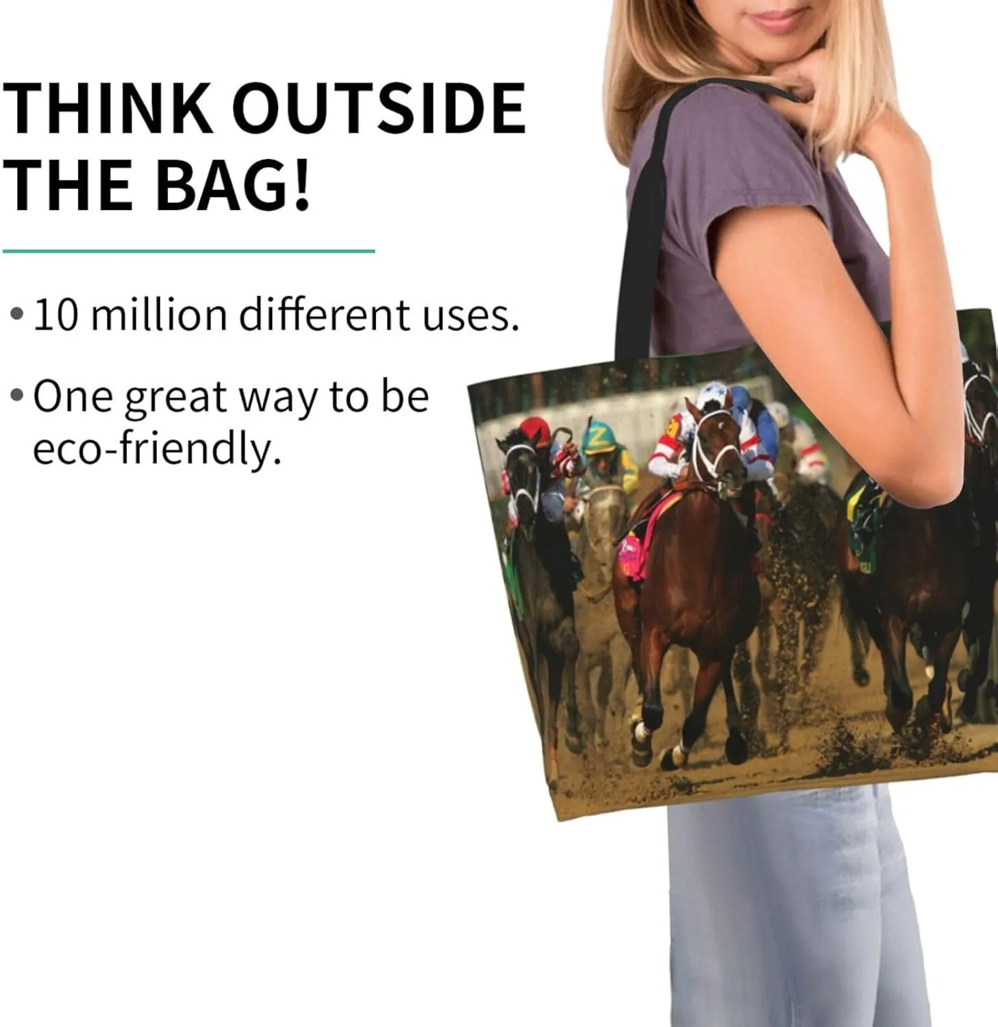 Horse Race Cool Tote Bag Beach Bag Large Capacity Grocery Bag Reusable Shopping bags for Women