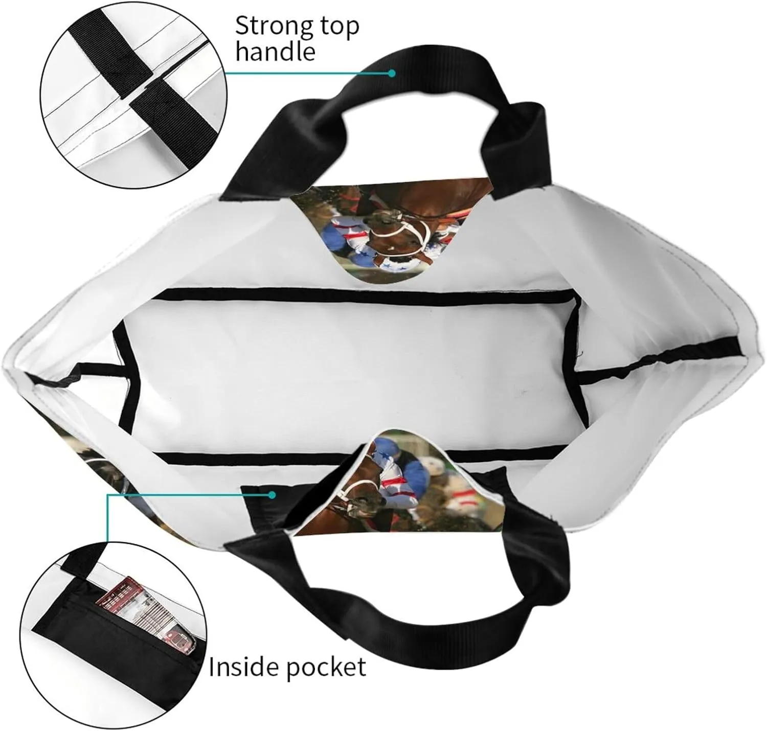 Horse Race Cool Tote Bag Beach Bag Large Capacity Grocery Bag Reusable Shopping bags for Women