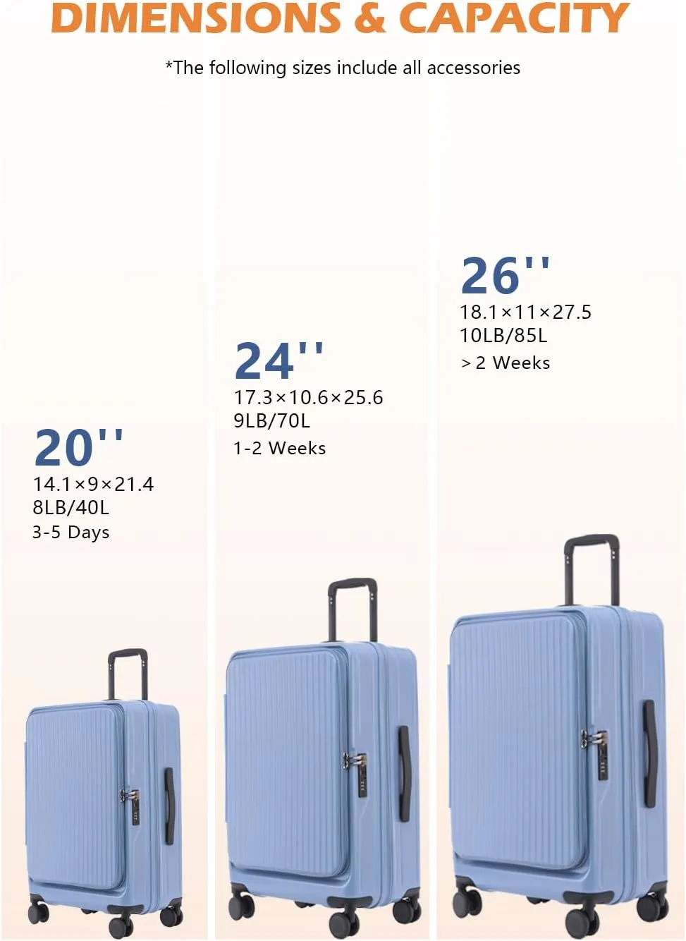 HotWay 24 Inch Expandable Carry On Luggage with Cup Holder, Hardside TSA Approved Luggage with Spinner Wheels, Top Opening Suitcase For Travel, White