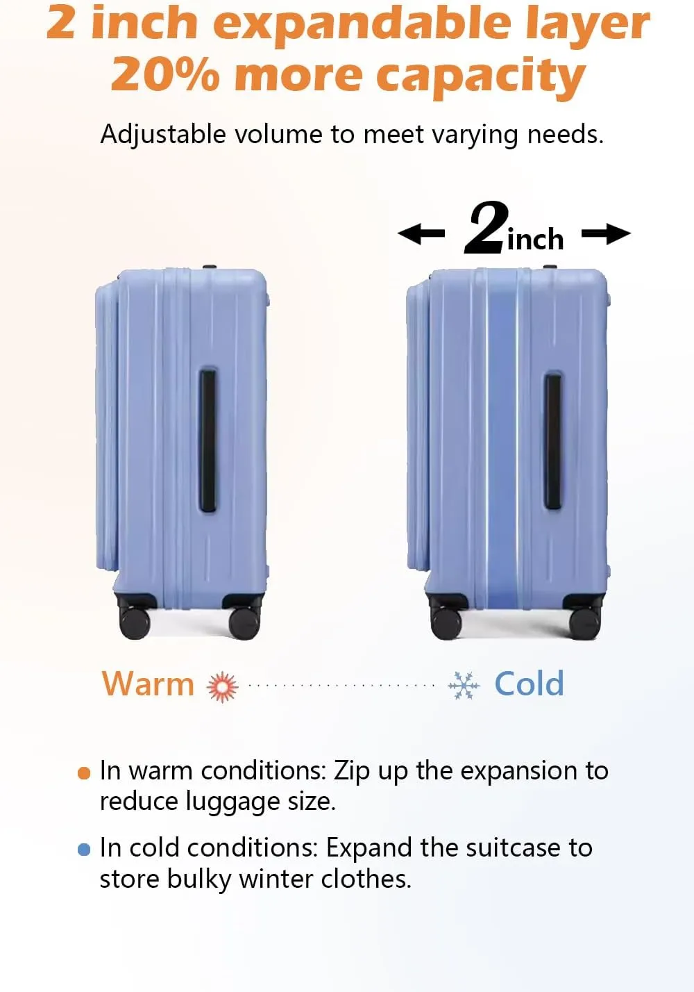 HotWay 24 Inch Expandable Carry On Luggage with Cup Holder, Hardside TSA Approved Luggage with Spinner Wheels, Top Opening Suitcase For Travel, White
