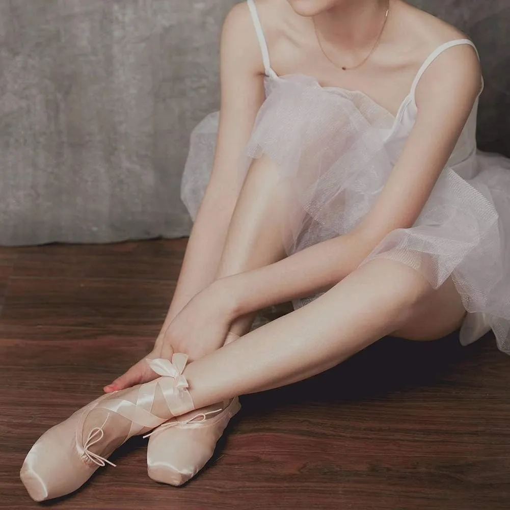 HROYL Ballet Pointe Shoes with Ribbon for Women&Girls Professional Pointe Shoes,ABC
