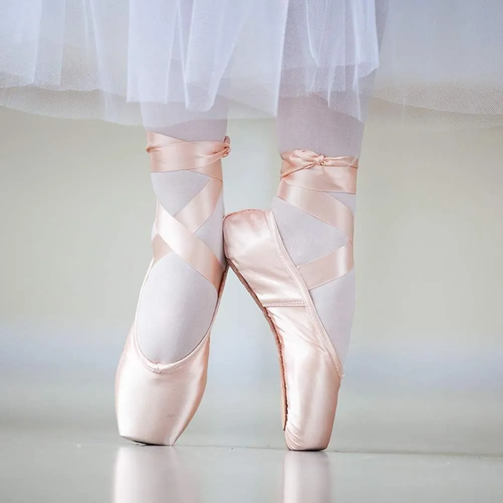 HROYL Ballet Pointe Shoes with Ribbon for Women&Girls Professional Pointe Shoes,ABC