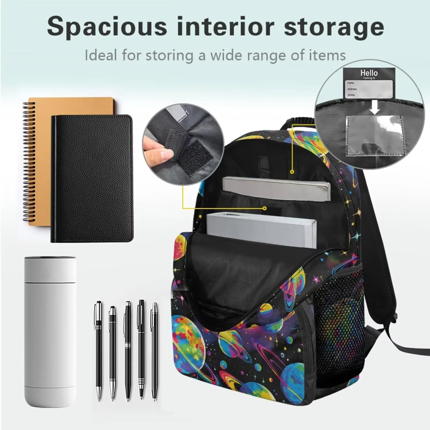 HUGS IDEA Colorful Planets Backpack for Boys 6-8 Cool School Bookbag for Students Study Cool 17 Inch School Bag Set with Thermal Lunch Tote Bag Pencil Bag & Water Bottle Pocket