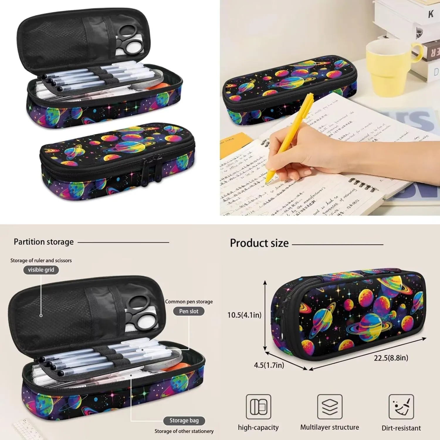 HUGS IDEA Colorful Planets Backpack for Boys 6-8 Cool School Bookbag for Students Study Cool 17 Inch School Bag Set with Thermal Lunch Tote Bag Pencil Bag & Water Bottle Pocket
