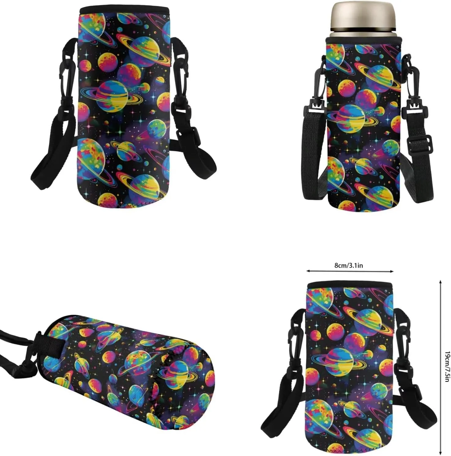 HUGS IDEA Colorful Planets Backpack for Boys 6-8 Cool School Bookbag for Students Study Cool 17 Inch School Bag Set with Thermal Lunch Tote Bag Pencil Bag & Water Bottle Pocket