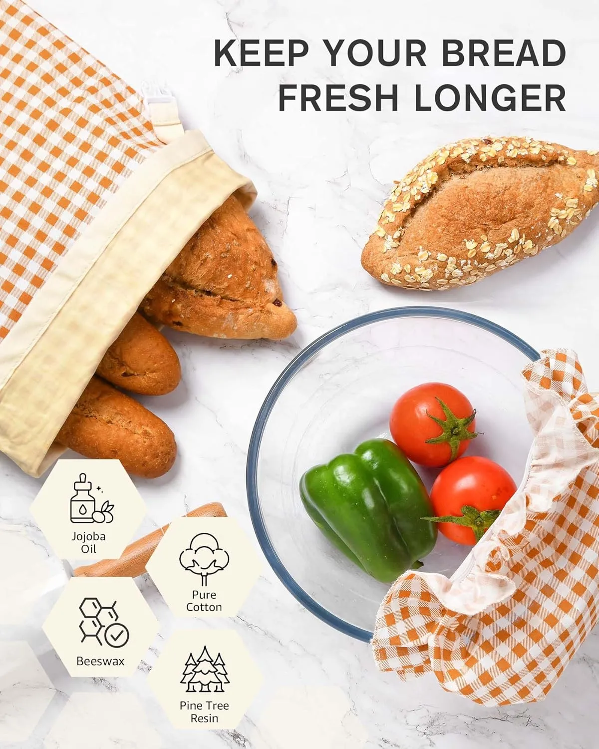 HULISEN Beeswax Bread Bags for Homemade Sourdough, Reusable Bag with Cotton Bowl Cover, Freezer-Safe Bread Storage for Freshness, Bees Wax Bag, Plastic-Free, Large Capacity, Portable