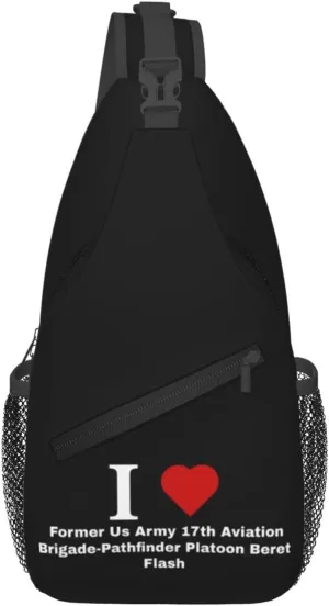 I love Former Us Army 17th Aviation Brigade-Pathfinder Platoon Beret Flash Crossbody Bags For Women Men Chest Backpack Gym Shoulder Bag Travel Outdoor Sports Casual Crossbody Bags