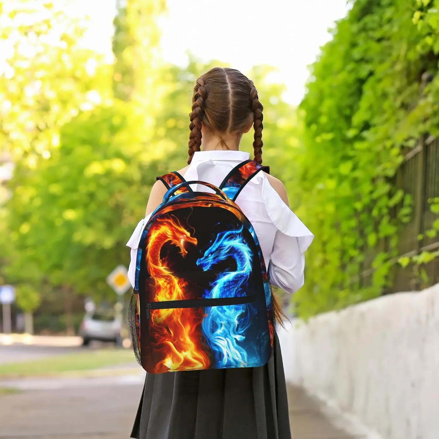 Ice and Fire Double Dragon Backpack for Kids Teen Girls Boys , Laptop Bag Shoulders for Teen Adults, Cool Lighting Backpack Gifts for Boys Girls Children , Red Blue Fire Dragon Bags for School Travel