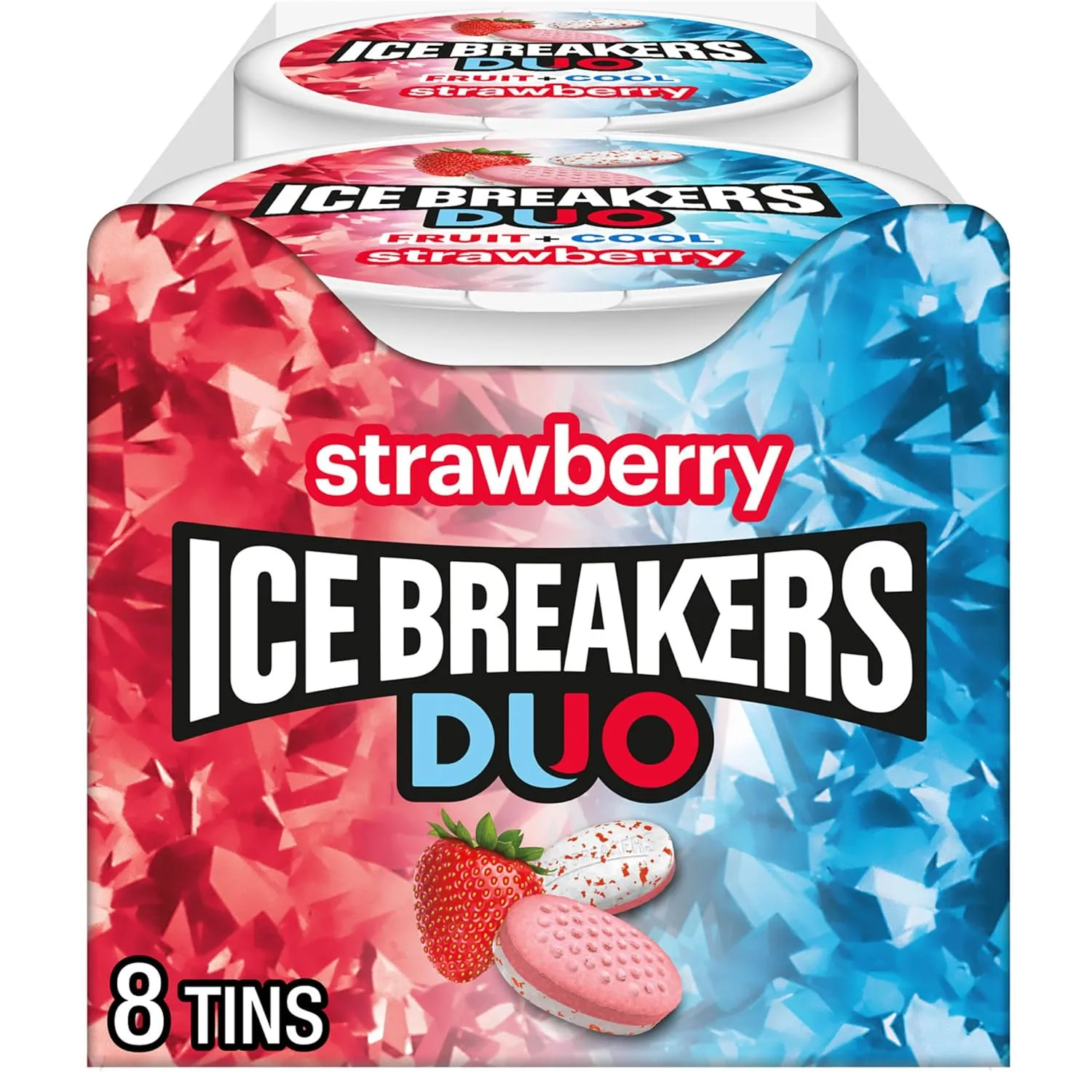 ICE BREAKERS Duo Fruit Plus Cool Strawberry Sugar Free Breath Mints Tins, 1.3 oz (8 Count)