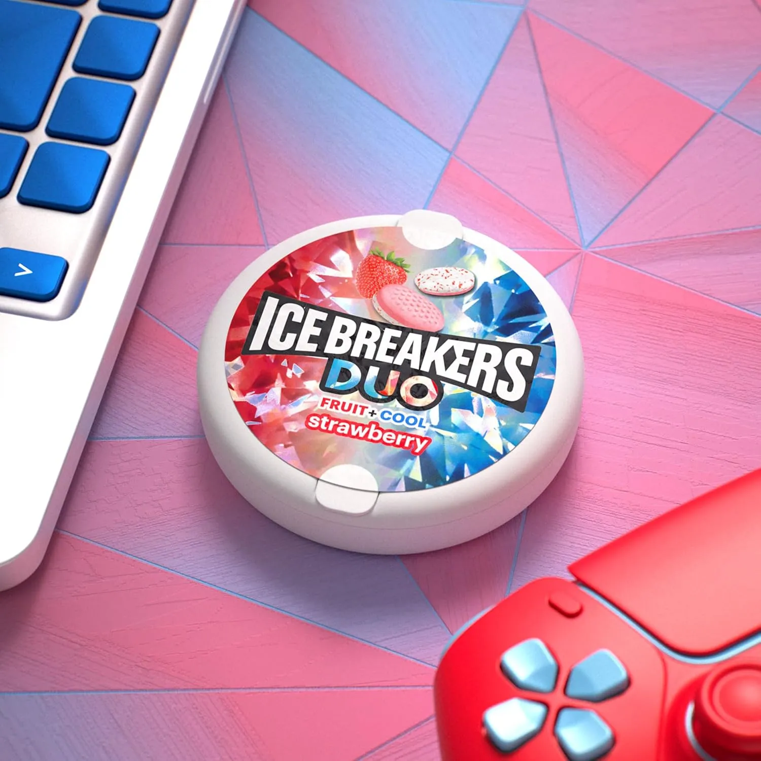 ICE BREAKERS Duo Fruit Plus Cool Strawberry Sugar Free Breath Mints Tins, 1.3 oz (8 Count)