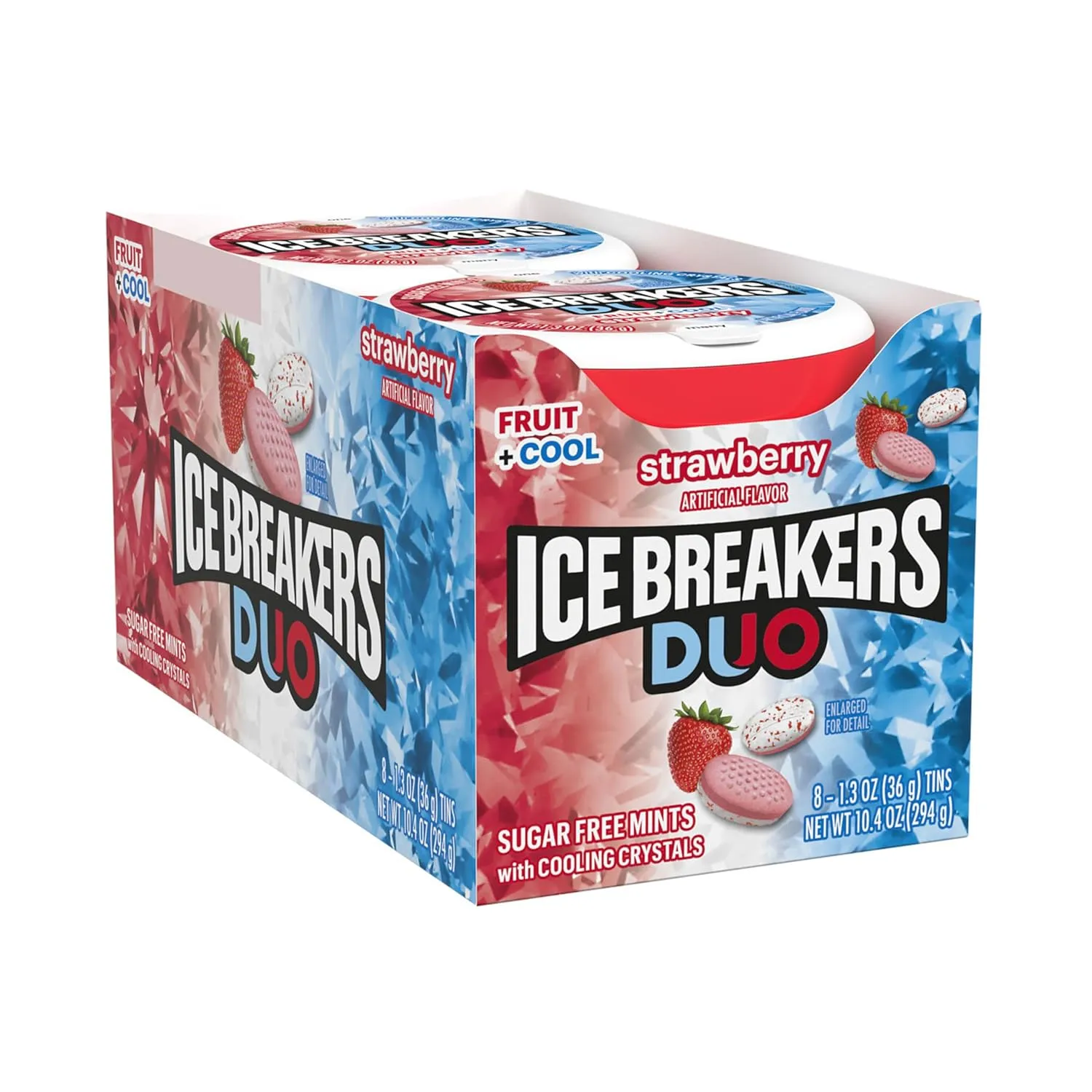 ICE BREAKERS Duo Fruit Plus Cool Strawberry Sugar Free Breath Mints Tins, 1.3 oz (8 Count)