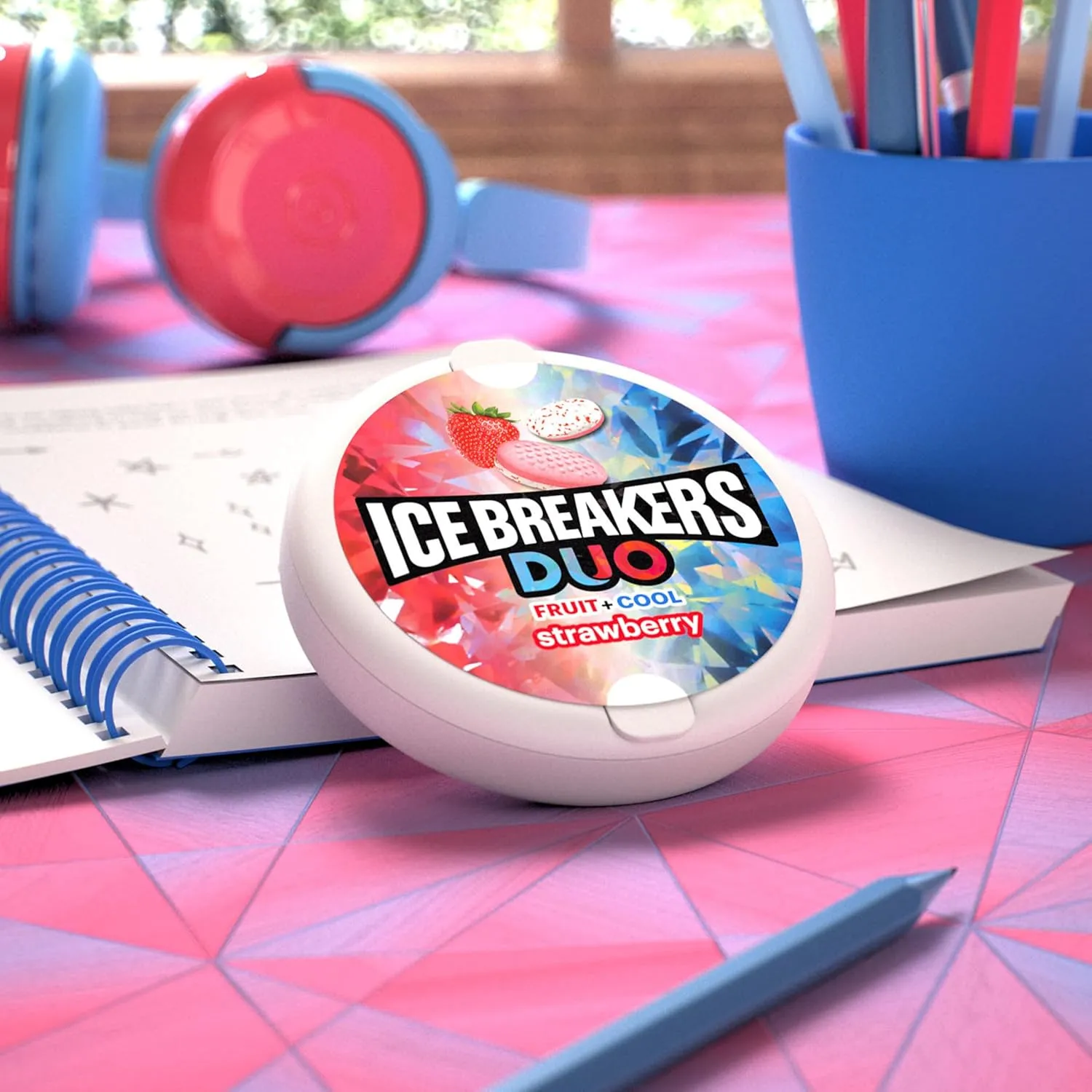 ICE BREAKERS Duo Fruit Plus Cool Strawberry Sugar Free Breath Mints Tins, 1.3 oz (8 Count)