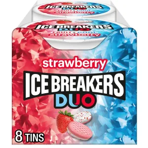 ICE BREAKERS Duo Fruit Plus Cool Strawberry Sugar Free Breath Mints Tins, 1.3 oz (8 Count)