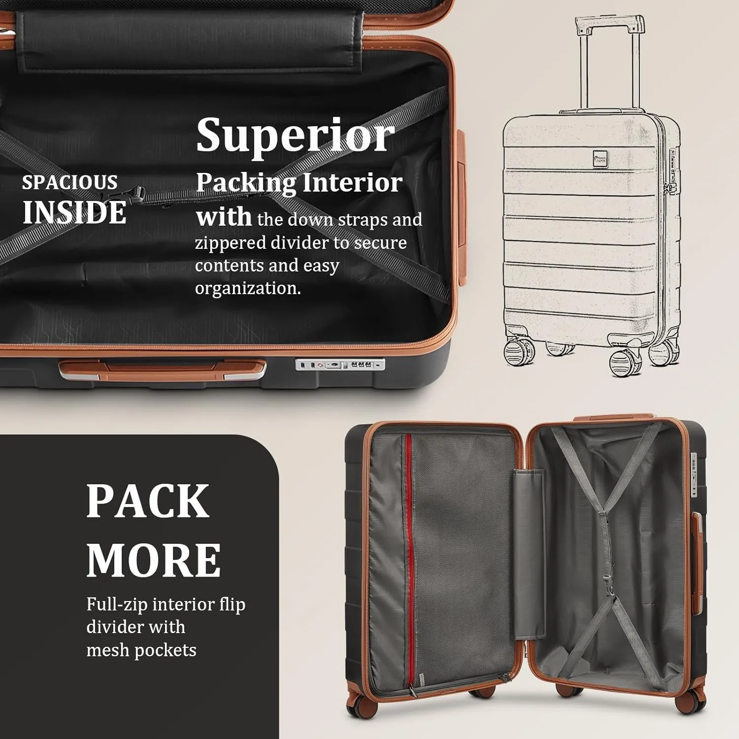 imiomo 28 IN Large Luggage, Suitcase with Spinner Wheels, Hardside 3PCS Set Lightweight Rolling Travel Luggage with TSA Lock(28"/Black)