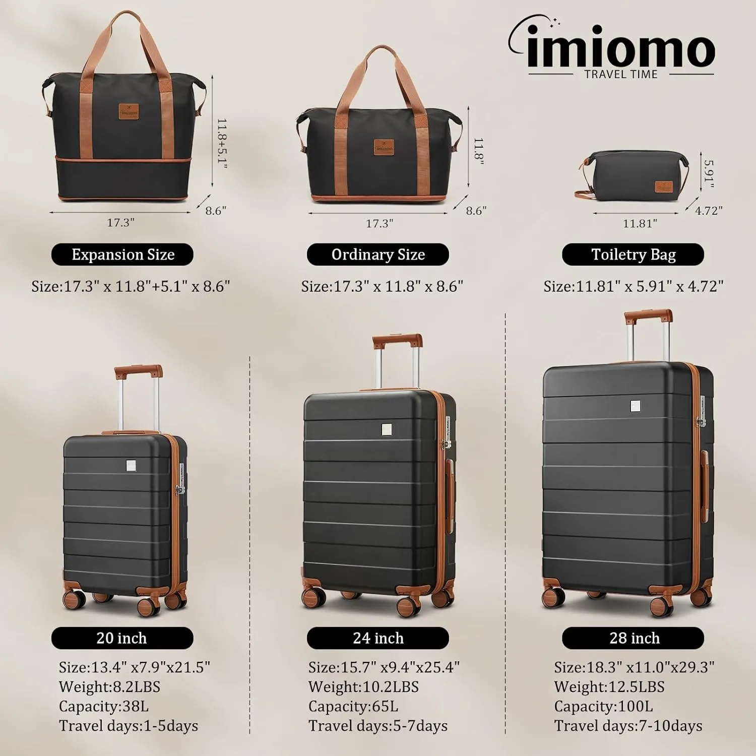 imiomo 28 IN Large Luggage, Suitcase with Spinner Wheels, Hardside 3PCS Set Lightweight Rolling Travel Luggage with TSA Lock(28"/Black)