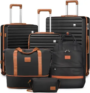 imiomo Luggage Sets 3 Piece,Expandable Hardside Suitcase Set with Spinner Wheels,Lightweight Travel Luggage set with TSA Lock（20/24/28,Black）