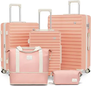 imiomo Luggage Sets 3 Piece,Expandable Hardside Suitcase Set with Spinner Wheels,Lightweight Travel Luggage set with TSA Lock（20/24/28,Pink）