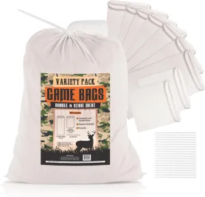 IMPRESA Variety Pack Game Bags for Meat - 8 Large & 2 Small Set, Breathable Hunting Bag for Caribou, Elk, Deer Meat & More, Durable and Reusable Deer Game Bags with Ties