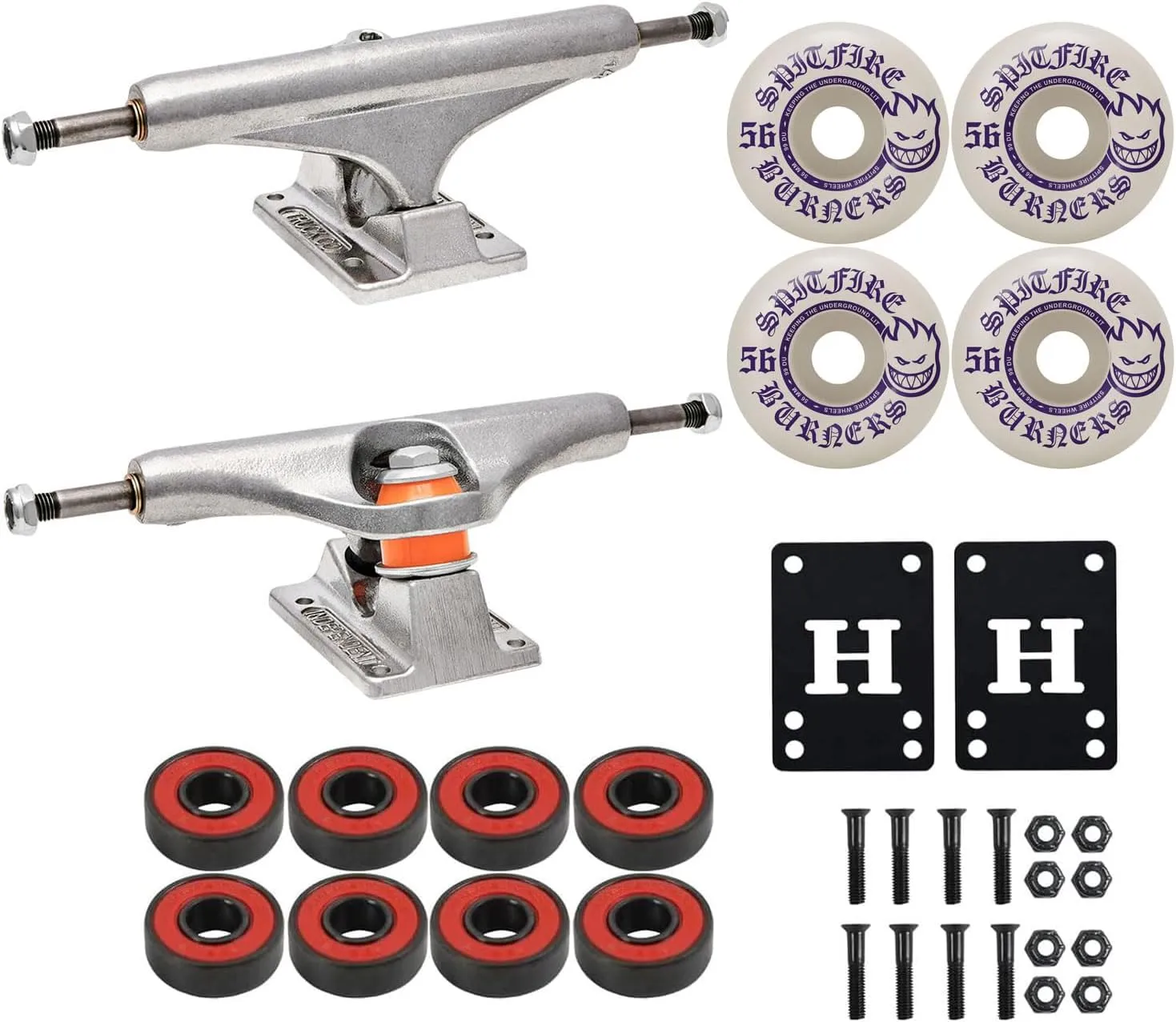 INDEPENDENT Skateboard Trucks 149 Mid   56mm Spitfire Burners Wheels, ABEC 5 Bearings