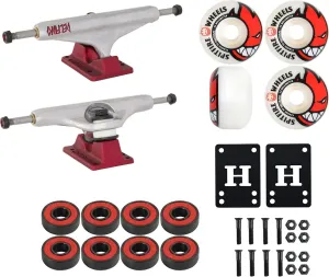 Independent Skateboard Trucks Hollow Delfino Pro Red 159 8.75" with 52mm Spitfire Wheels, ABEC 5 Bearings, Mounting Hardware, Optional Risers Included
