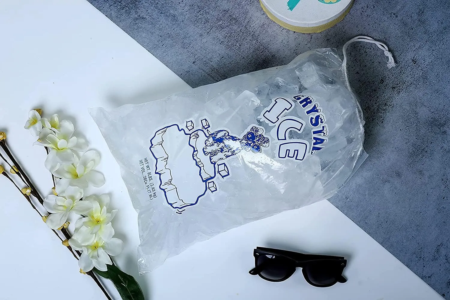 Infinite Pack Ice Bags 8 lb with Drawstring, 100 Count Ice Bags for Ice Machine, Heavy-Duty Reusable Ice Cube Bags, Portable Storage and Freezer Keeper