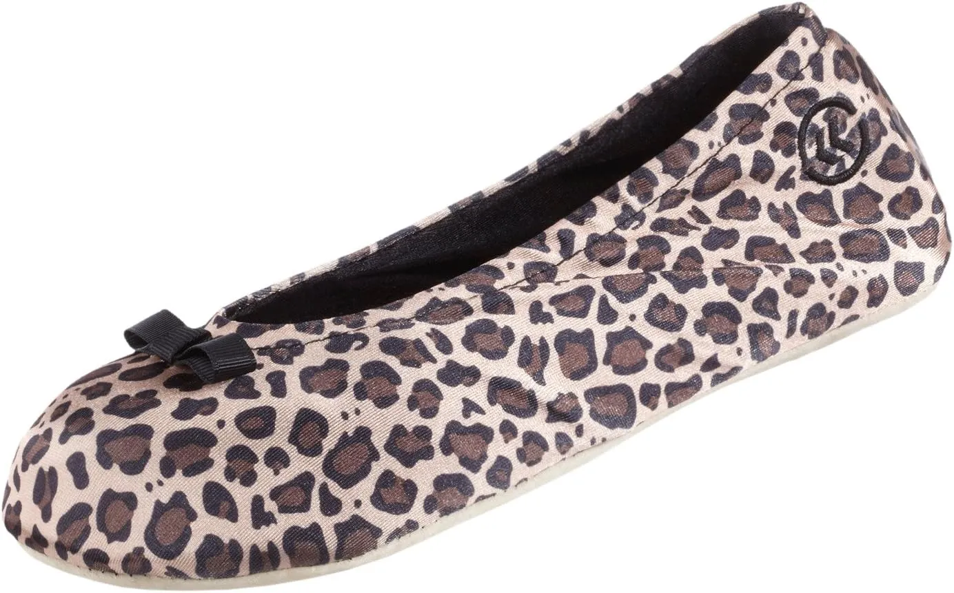 isotoner Women's Satin Ballerina Slippers with Soft Tie Bow and Suede Sole